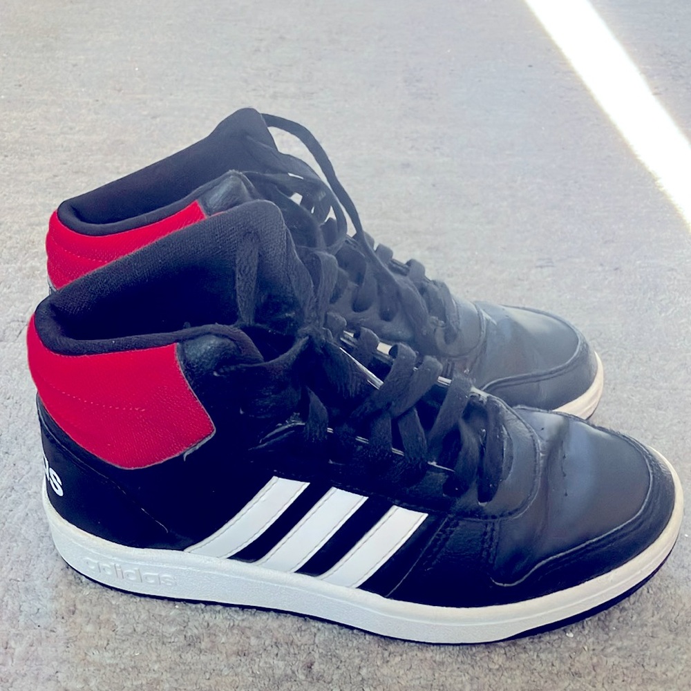 Adidas Black White and Red High-Top Sneakers Size6